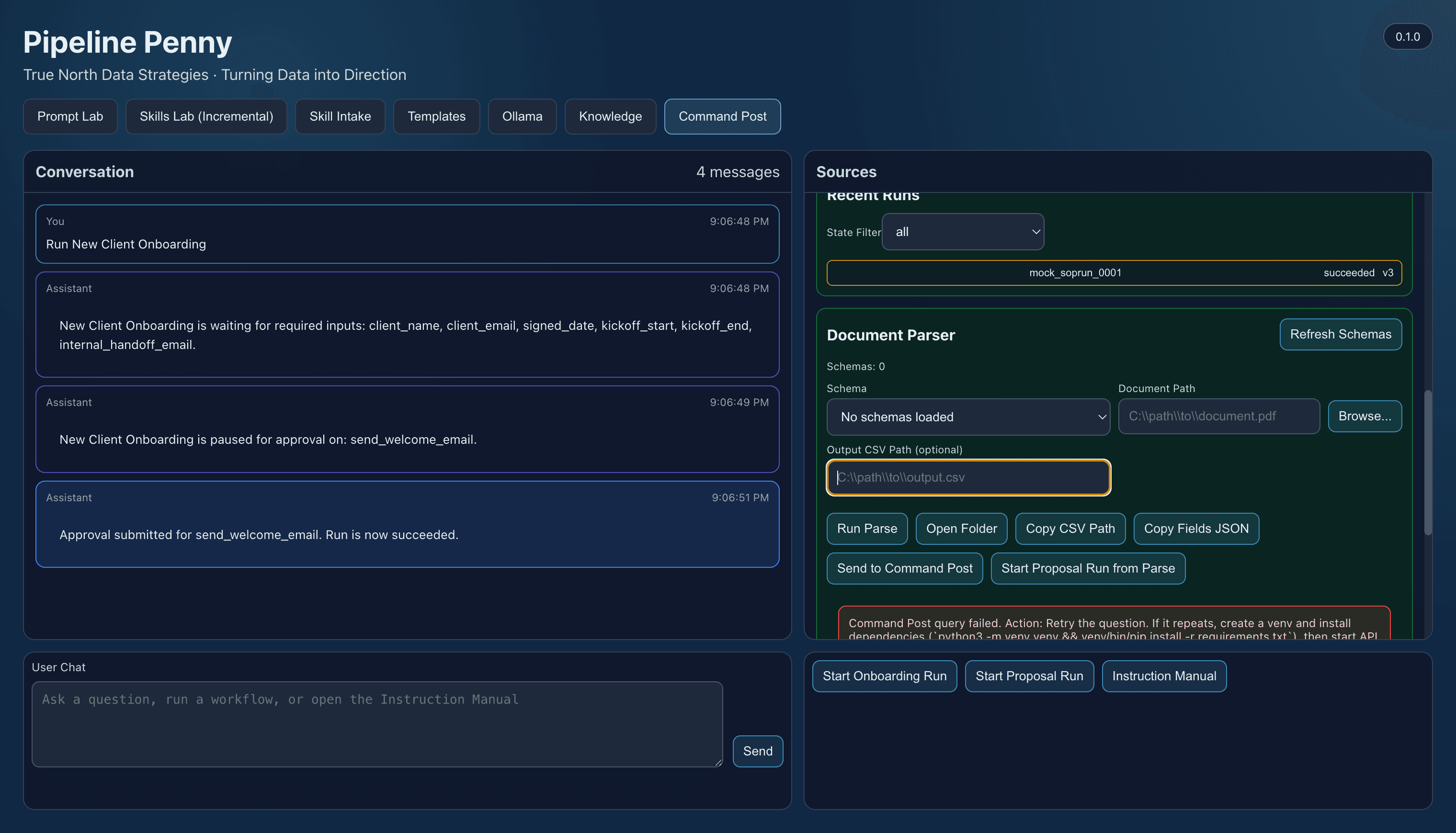 PipelineX SOP success workflow screen